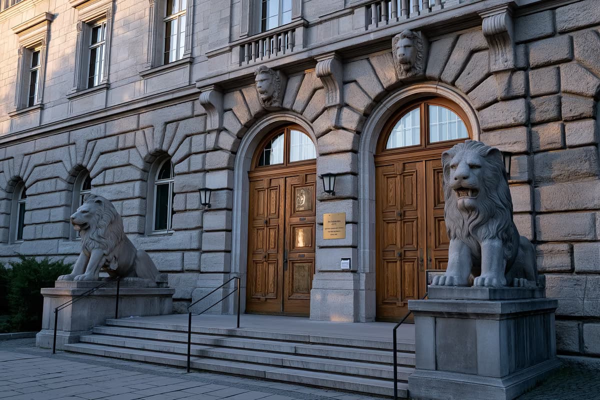 La fachada de piedra de un edificio judicial bávaro, donde los jueces dictaminaron sobre la demanda colectiva contra Amazon.
