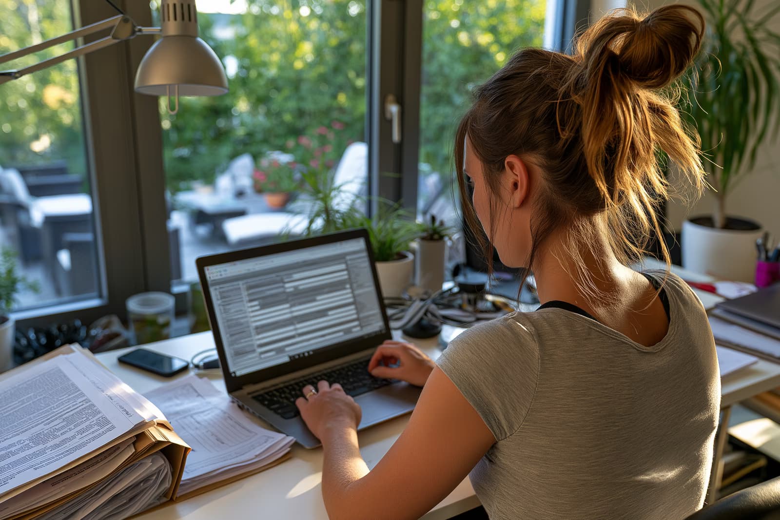 Una persona completa una solicitud digital de subsidio por desempleo en su ordenador portátil desde casa, en lugar de rellenar formularios en papel para la agencia de empleo alemana (Arbeitsagentur).