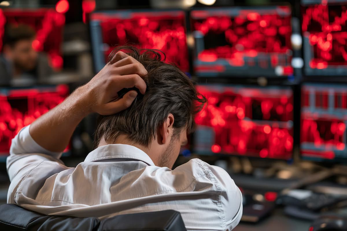 Un inversor particular en Alemania revisa un plan de ahorro en ETF en su ordenador portátil mientras los gráficos del mercado muestran una caída de los precios.