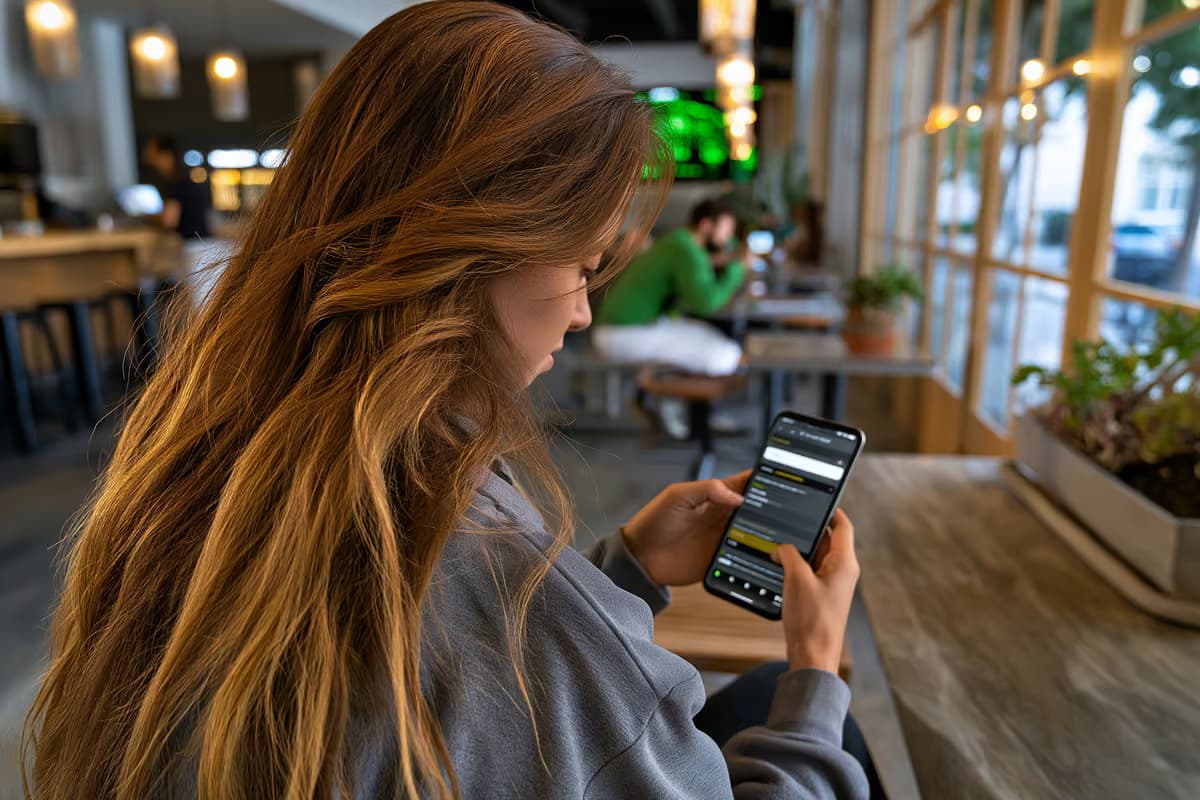 Un teléfono inteligente que muestra una página de resultados de búsqueda y una tienda de aplicaciones una al lado de la otra.
